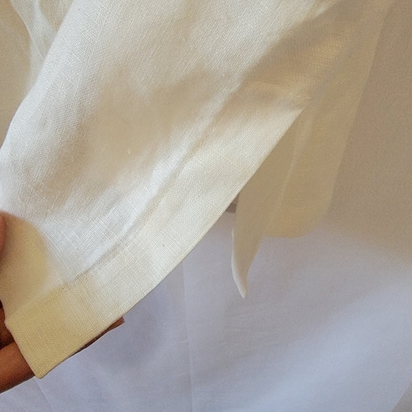GO LINEN Women White High-Neck Button-Up Tunic Sz XL 3/4 Sleeve Lagenlook Beachy - Picture 6 of 11